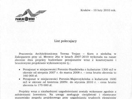 List polecający - Pawlikowski Zakopane Poland