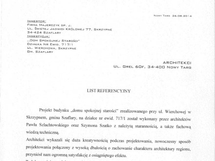List referencyjny - Firma MAJERCZYK S.J