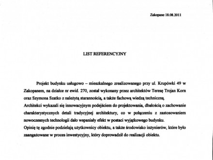 List referencyjny Grzegorza Majcher